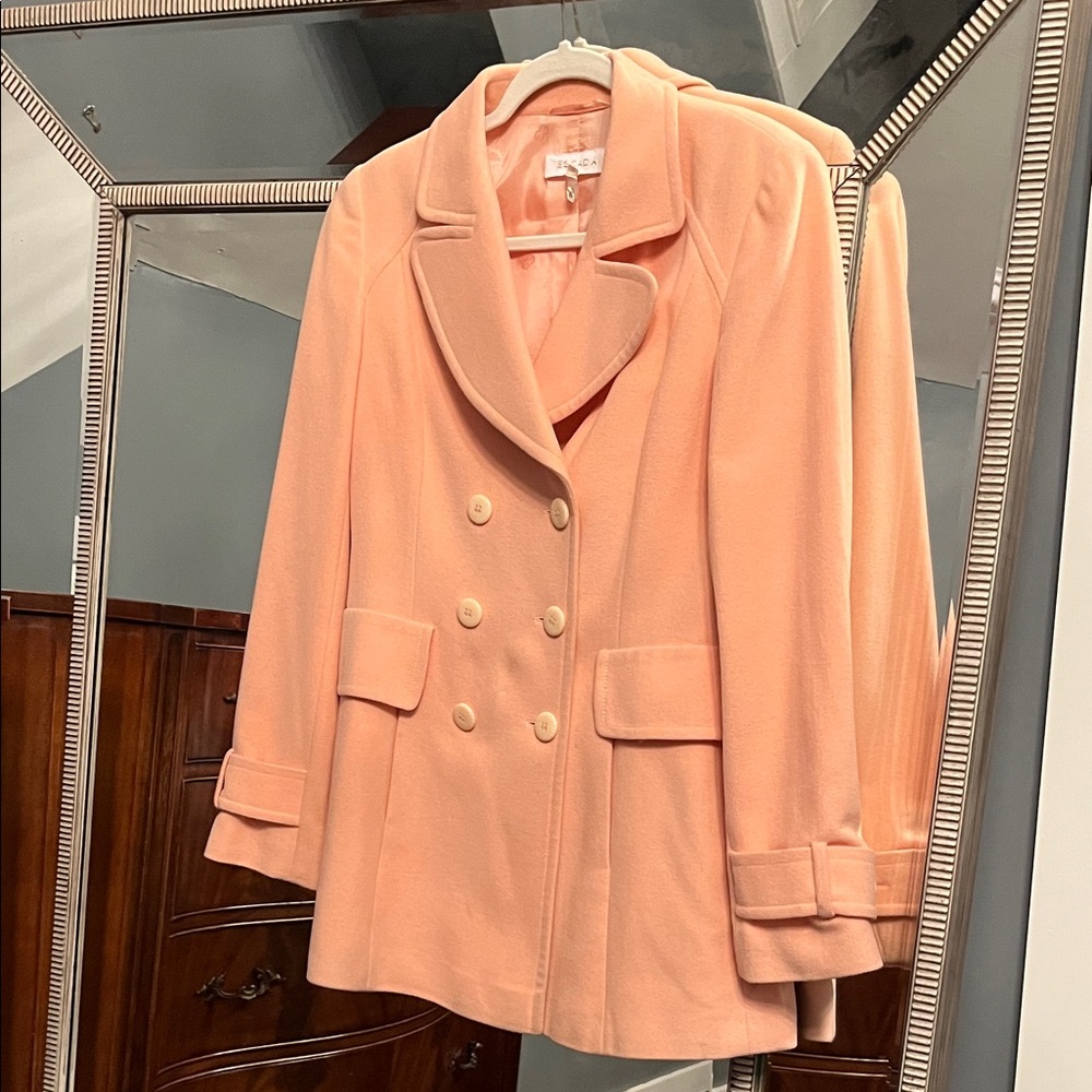Escada Double-Breasted Peach-Pink Pea Coat